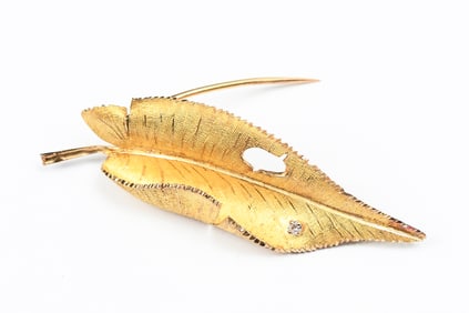 18K DIAMOND LEAF BROOCH/STYLE OF JOHN IVERSEN