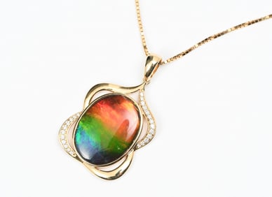 VIBRANTLY HUED AMMOLITE & DIAMOND 14K/18K PENDANT