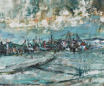 PROFESSOR PAUL TESSLER HARBOR TOWN PAINTING