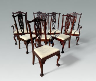 8 PC. ANTIQUE IRISH CHIPPENDALE DINING CHAIRS