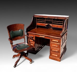 ROLL TOP DESK & CHAIR