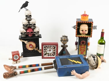 6PC. BRUCE FURLIN MACABRE FOUND OBJECT SCULPTURES