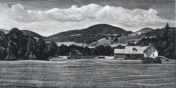 ASA CHEFFETZ LANDSCAPE WOOD ENGRAVING