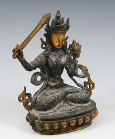 19TH-CENTURY CHINESE GILT BRONZE MANJURSI BUDDHA