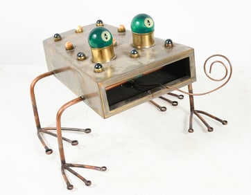 MIXED MEDIA FROG SCULPTURE SIGNED GREUYN