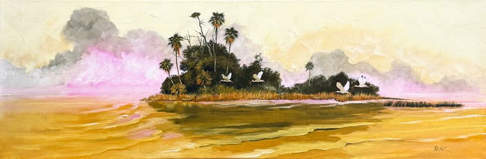 BILL RENC "FOUR IBIS AND AN OSPREY NEST" PAINTING