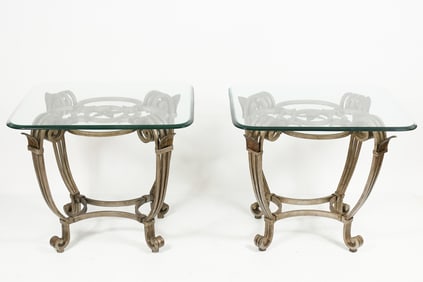 PR. HOLLYWOOD REGENCY GLASS TOP END TABLES