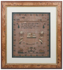 1828 SARA IRONSIDE FOLK ART FIGURAL SAMPLER