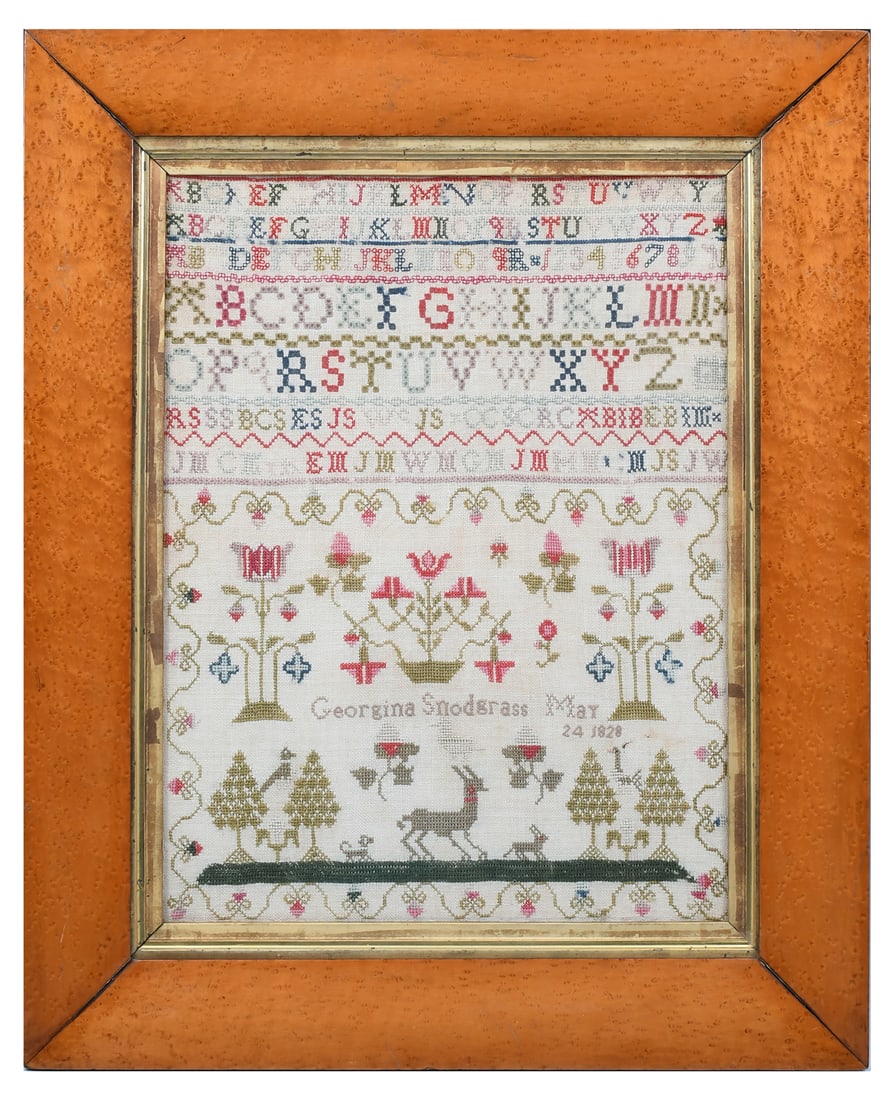 GEORGINA SNODGRASS 1828 FOLK ART SAMPLER (1 of 6)