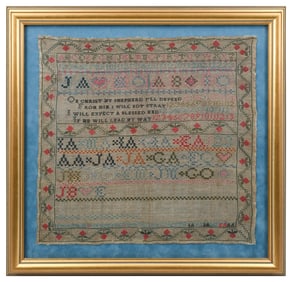 FRAMED EUPHEMIA ANDERSON AGE 10 FOLK ART SAMPLER