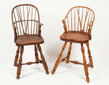 2 PC. JOHN PETER CHILD'S BRACEBACK WINDSOR CHAIRS