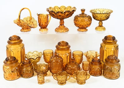 23 PC. L.E. SMITH AMBER MOON & STAR GLASSWARE