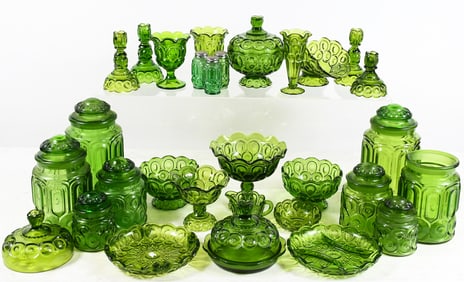 30 PC. L.E. SMITH GREEN MOON & STAR GLASSWARE