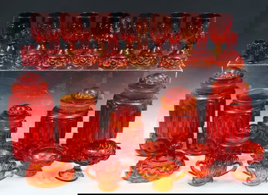 28 PC. L.E. SMITH AMBERINA MOON & STAR GLASSWARE