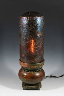 TUBULAR ART GLASS LAMP SIGNED TIFFANY: TUBULAR ART GLASS LAMP SIGNED TIFFANY: Bidder Caveat: This Lamp has not been authenticated. This lamp appears to be a Tiffany Studios Cypriote glass with a bronze base, likely an exhibition possibly f