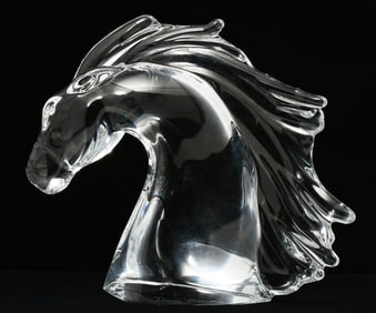 DAUM FRANCE CRYSTAL HORSE HEAD SCULPTURE