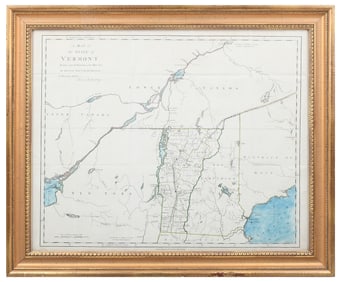FRAMED 1798 IRA ALLEN HAND-COLORED MAP OF VERMONT