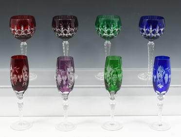 8 CUT TO CLEAR BOHEMIAN GOBLETS & FLUTES