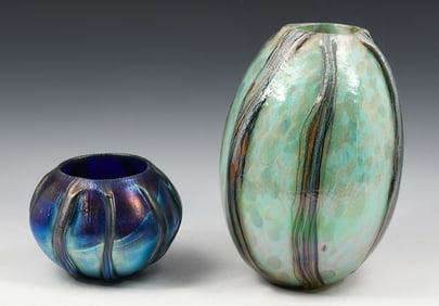 2 PC. ROBERT EICKHOLT ART GLASS VASES