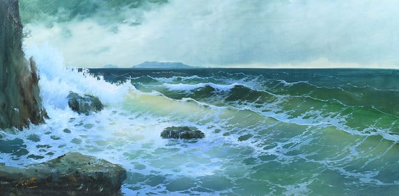 BREAKING WAVES OFF THE COAST OF ITALY PAINTING