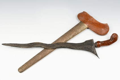 KERIS KNIFE W/ BRASS AND WOOD SHEATH