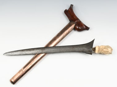 STRAIGHT BLADE KERIS KNIFE W/ METAL SHEATH