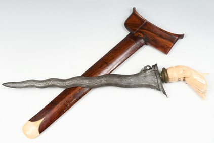 KERIS KNIFE W/ MAMMOTH TUSK HANDLE AND WOOD SHEATH