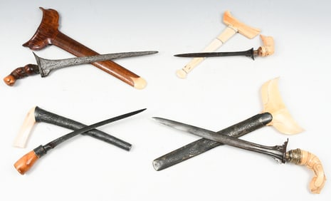 FOUR KERIS KNIVES WITH SHEATHES