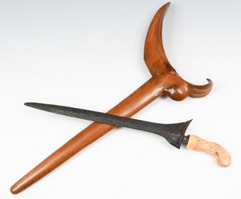 KERIS KNIFE W/ WIDE WOODEN SHEATH