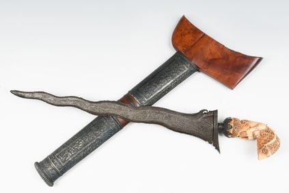 KERIS KNIFE W/ COMBINATION WOOD AND METAL SHEATH