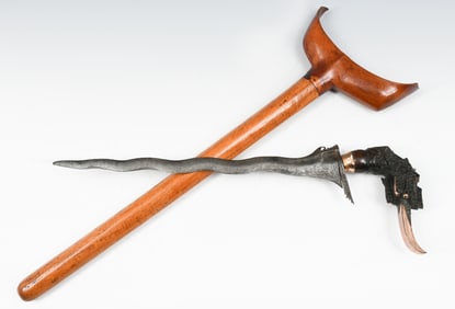 KERIS KNIFE W/ INTRICATELY CARVED WOODEN HANDLE