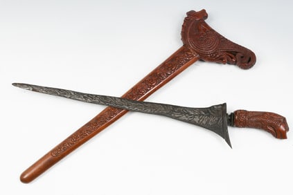 KERIS KNIFE W/ CARVED WOODEN SERPENT HANDLE