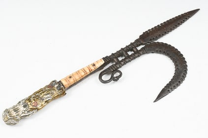 METAL ANKUSHA ELEPHANT GOAD W/ FROG MOTIF HANDLE