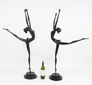 PAIR OF LARGE DECORATIVE FEMALE BALLERINA BRONZES