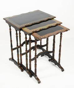 SET OF 3 HAND-LACQUERED CHINOISERIE NESTING TABLES