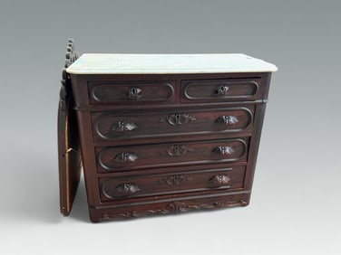 VICTORIAN 4 DRAWER MARBLE TOP DRESSER & MIRROR