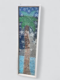 LARGE GLASS MOSAIC PALM TREE WINDOW