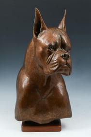HANDSOME BOXER DOG BRONZE PORTRAIT BUST