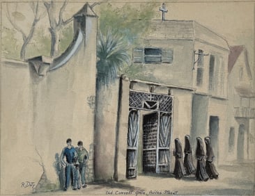R. DOTY OLD CONVENT GATE WATERCOLOR