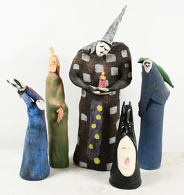 5PC. ROB GIORDANO FIGURAL ART POTTERY LOT