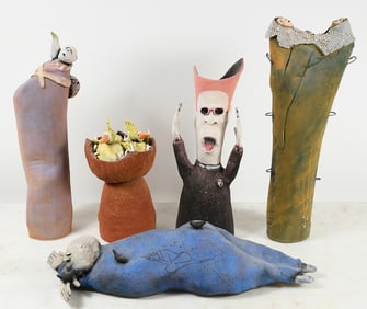 5PC. ROB GIORDANO FIGURAL ART POTTERY LOT