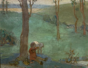 GINO CONTI LANDSCAPE PAINTING WITH SHEEP