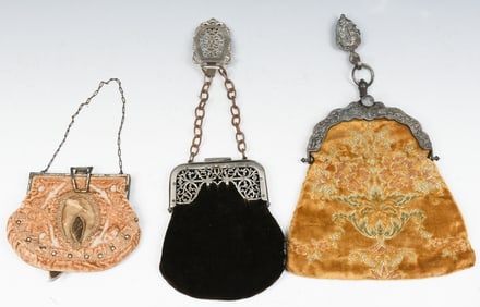 3 VELVET BAGS INCLUIDING CHATELAINES