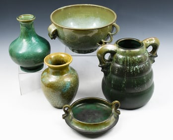 5 PC. GREEN FULPER POTTERY