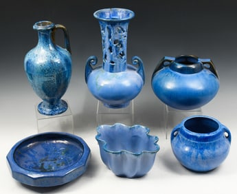 6 PC. BLUE CRYSTALLINE FULPER POTTERY