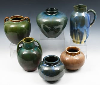 6 PC. GREENISH-BLUE FULPER VASES