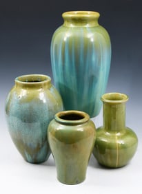 4 PC. GREEN/BLUE FULPER POTTERY