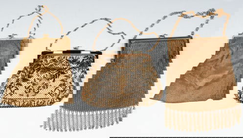 3 GOLD MESH WHITING & DAVIS BAGS