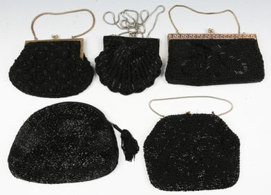 5 BLACK BEADED BAGS