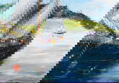 LARGE GASTON PETRIDIS FISHING VESSEL PAINTING